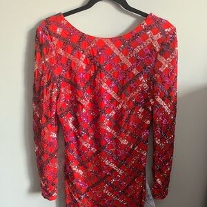 Dress the Population Red Sequin Backless Long Sleeve Dress
